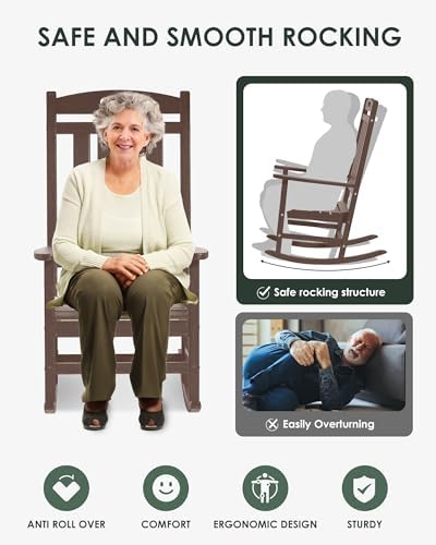 Outdoor Rocking Chair, All-Weather Resistant Poly Lumber Rocker Chair Outdoor - Image 5
