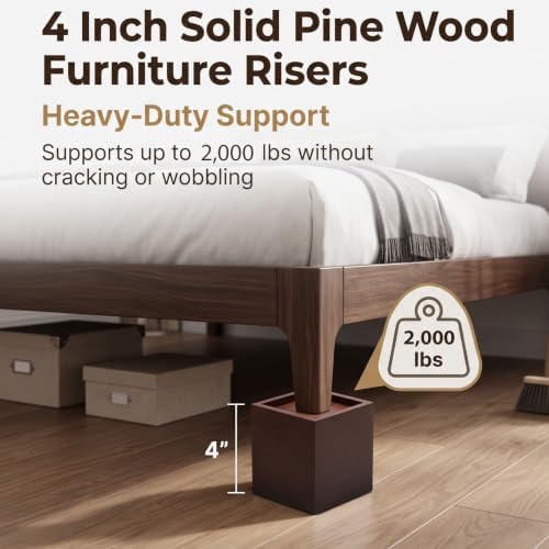 Lufia 4 Inch Solid Pine Wood Furniture Risers 4 Pack, 2000 LBS Heavy Duty - Image 3