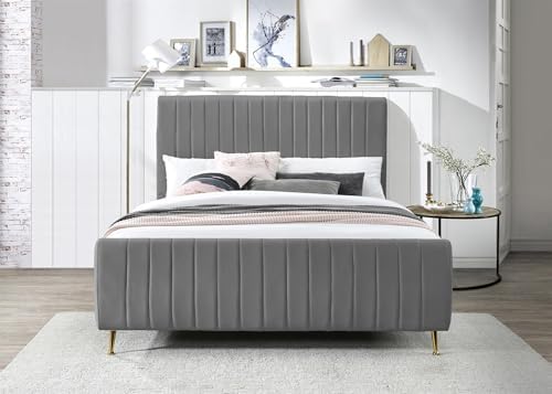 Meridian Furniture Zara Collection Modern | Contemporary Velvet Upholstered Bed - Image 5
