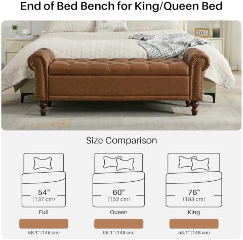 SOFTHION 58.1" Storage Bench for Bedroom, PU Leather Upholstered - Image 5