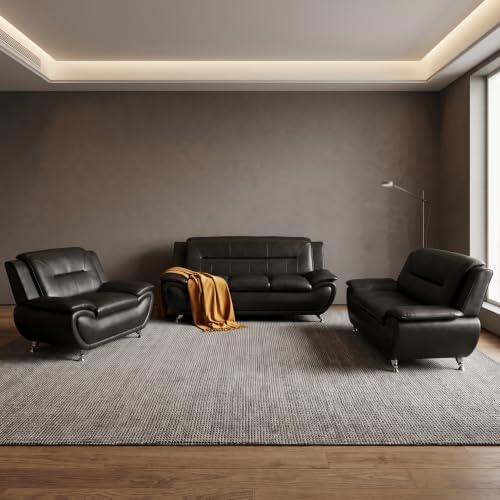 3 Piece Faux Leather Sofa Set for Living Room, Modern Living Room Furniture Set - Image 5