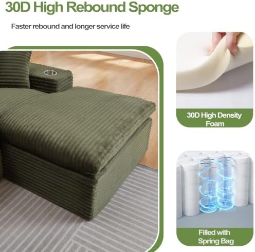 120" Modular Sectional Sofa, U Shaped Boneless Cloud Couch Green - Image 5