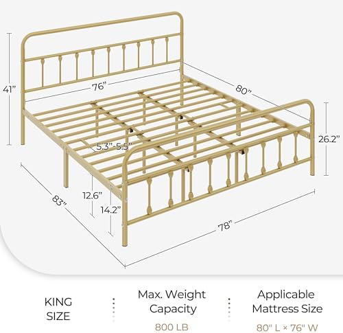 Yaheetech King Metal Platform Bed Frame, Victorian Headboard & Footboard - Image 2