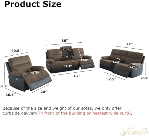 Power Recliner Sofa and Loveseat Set, Living Room Furniture, Fabric Reclining - Image 2