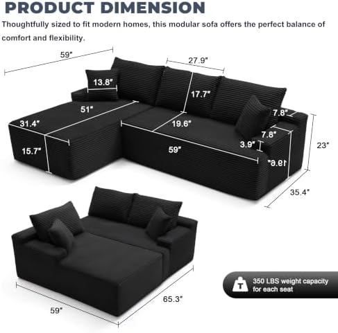 Mangodan Cloud Sectional Sofa, Boneless Couch - Image 3