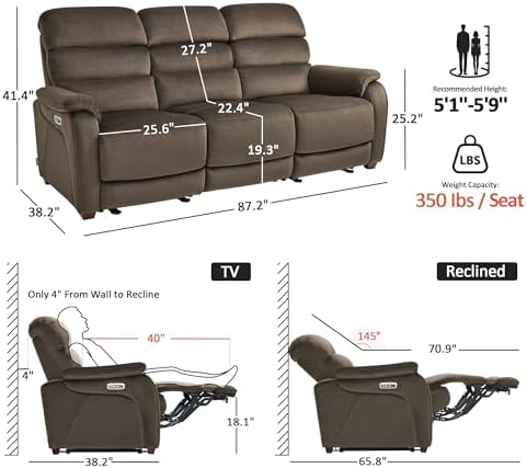 MCombo 87.2'' Wall Hugger Power Recliner Sofa - Image 2