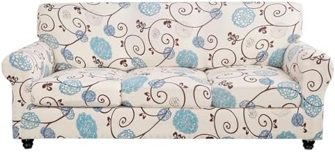 SearchI Stretch Sofa Cover Printed Couch Cover, Floral Pattern 4 Pieces Sofa by SearchI