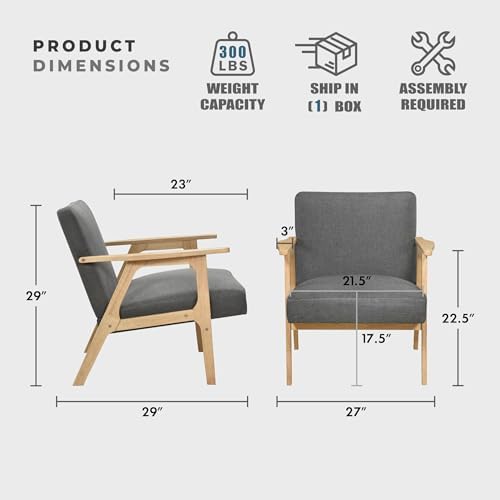 Lexicon Mid Century Modern Accent Chair, Natural Solid Wood Frame, Dark Gray - Image 2