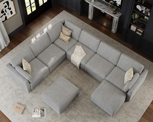 Oversized Modular Sectional Sofa U-Shaped Cloud Couches Gray - Image 4