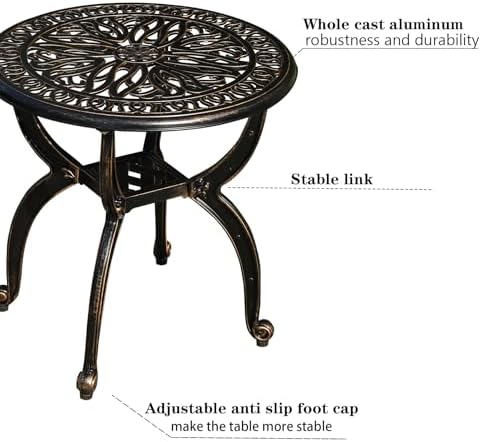 Cast Aluminum Outdoor Side Table, All Weather Round Small Coffee Table - Image 5
