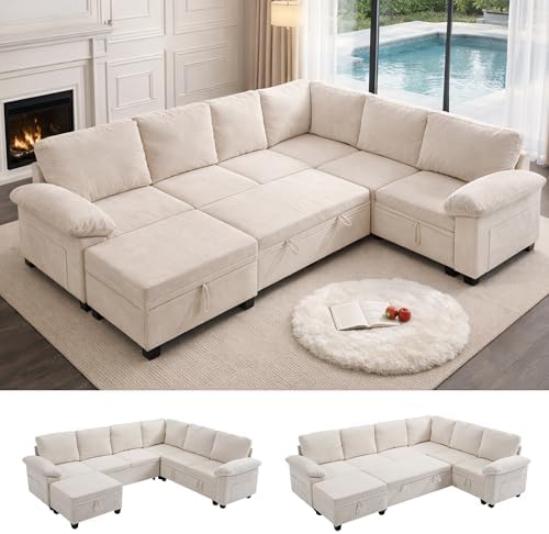 108''Modular Sectional Sleeper Sofa, L Shape Pull Out Sofa Bed by HOMYEDAMIC