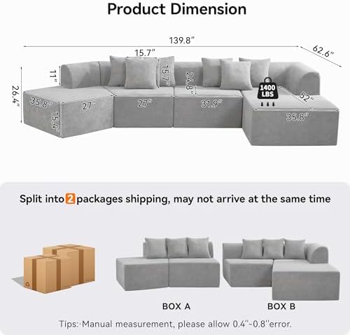 140''Oversized Cloud Velvet Curved Sectional Couch, Boneless Couch - Image 2