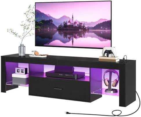 HOOBRO LED TV Stand with Power Outlets to 65 inch TV, Gaming Entertainment by HOOBRO