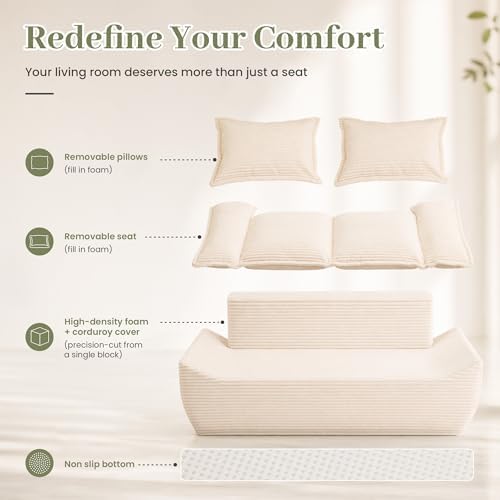 JUIKURY 55" Convertible Corduroy Sofa Bed, Boneless Foldable Loveseat Sleeper - Image 6