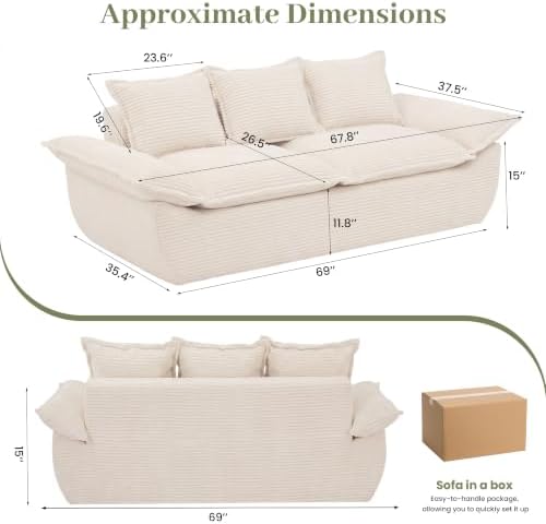 JUIKURY 70" Convertible Corduroy Sofa Bed, Boneless Foldable Loveseat Sleeper - Image 2