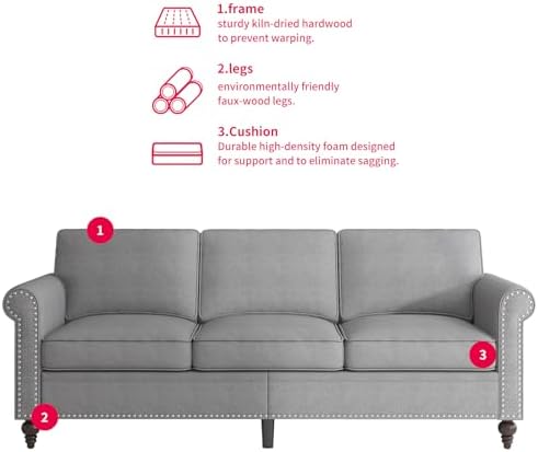 MUZZ 3PCS Sofa Set for Living Room, Modern Linen Couch Set - Image 5