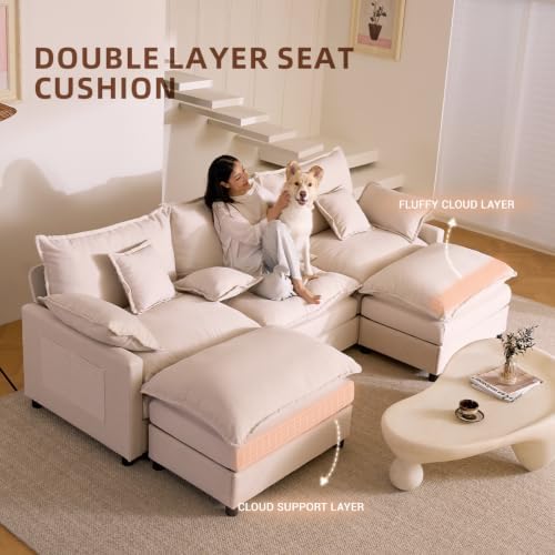 GOSUHI 108" U-Shaped Modular Cloud Couch, Deep Seat, Linen Beige - Image 5