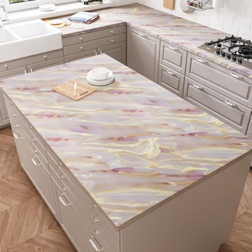 CRE8TIVE Wide 24"x118" Gold Pink Marble Contact Paper Peel and Stick Matte - Image 3