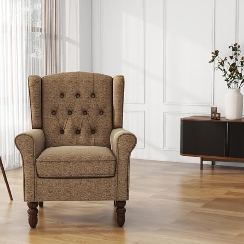 High Back Accent Chair, Fabric Upholstered Wingback Armchair - Image 6