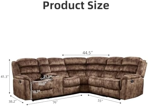 EBELLO Manual Reclining L-Shaped Sectional Sofa Set, Soft Fabric Recliner - Image 2