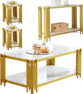 White Marble Coffee Table Set of 4, Faux Marble Coffee Tables, Luxury 4 Piece by Unknown