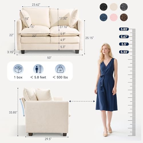 Loveseat Sofa Couch 2 Piece Set, Small Compact 50" Love Seat 27" Deep Cloud - Image 2