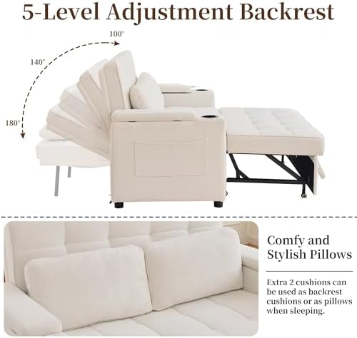 Korser 55.5'' 3-in-1 Convertible Sofa Bed, Pull Out Couch - Image 3