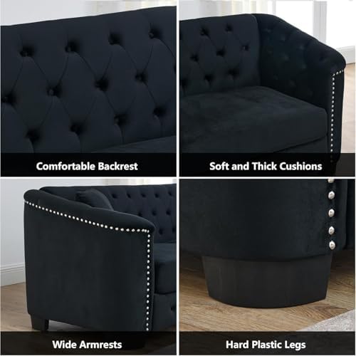 77" Modern Velvet Chesterfield Sofa - Image 4
