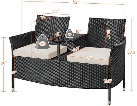 Yaheetech Patio Loveseat, Outdoor Wicker Double Chair w/Side Table - Image 3