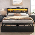 Furnulem Queen Bed Frame with Storage Headboard and LED Lights, 2 Drawers by Furnulem