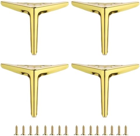 6 inch /15cm Shiny Gold Metal Furniture Legs Set of 4 by Smaxcn
