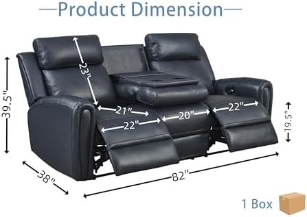 THSUPER Blue Genuine Leather Power Recliner Sofa Couch - Image 4