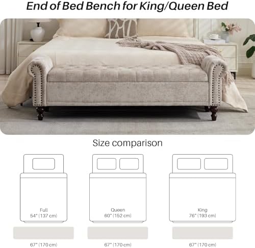 SOFTHION 67" Storage Bench for Bedroom, Chenille Upholstered, Light Brown - Image 5