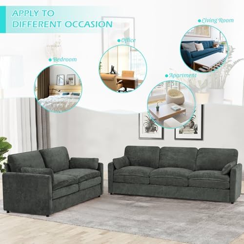 Chenille 2-Seater & 3-Seater Sofa Set w/Two Arm Pillows - Image 5