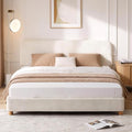Queen Cloud Bed Frame, Wood Boucle Upholstered Platform Bed, Cream White by BERRYNEST