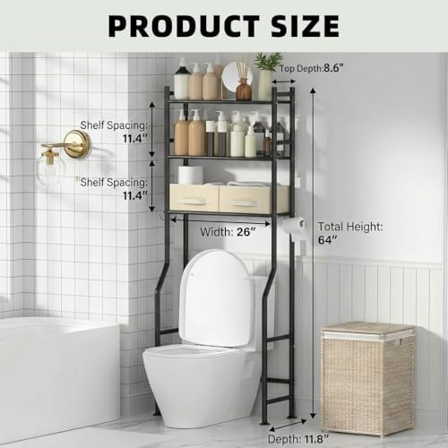 GloTika 3-Tier Over Toilet Storage, 2 Baskets - Image 2