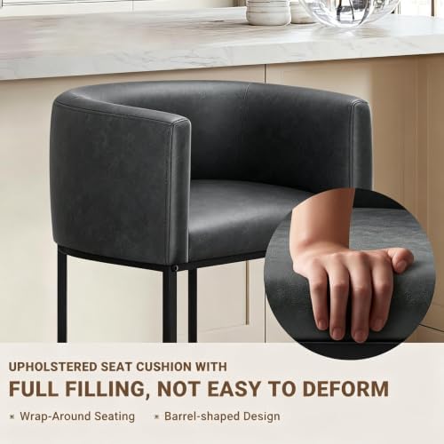 26" H Counter Height Bar Stools Set of 2, Modern Barrel Counter Stools - Image 5