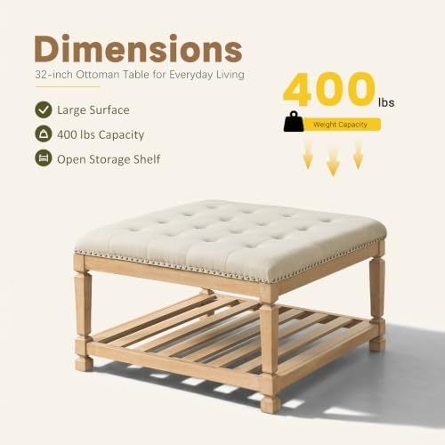 Befurtori Ottoman with Storage Bench, Linen Ottoman Coffee Table - Image 3