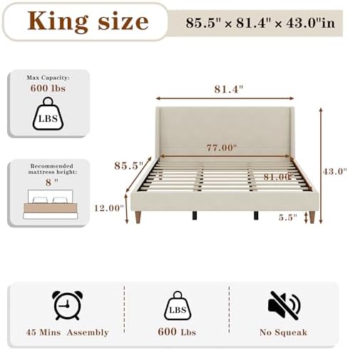 King Size Upholstered Platform Bed Frame - Image 2