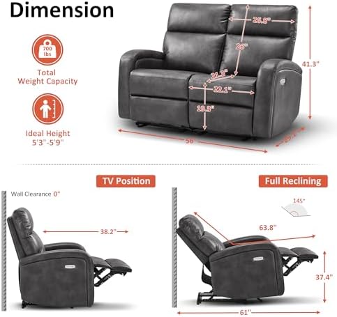 MCombo Zero Wall Recliner Loveseat, 2-Seat Power Wall Hugger Sofa - Image 3