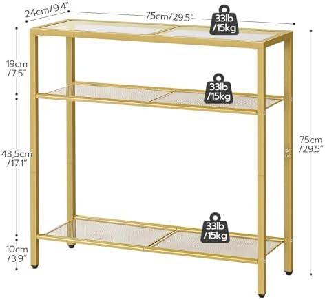 HOOBRO 29.5" Narrow Console Table, 3-Tier Tempered Glass Sofa Table - Image 3