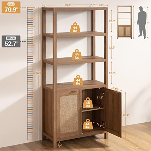 SICOTAS 71" Tall Rattan Bookshelf - Image 3