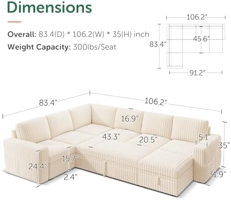 HONBAY Modular Sectional Sleeper Sofa - Image 2