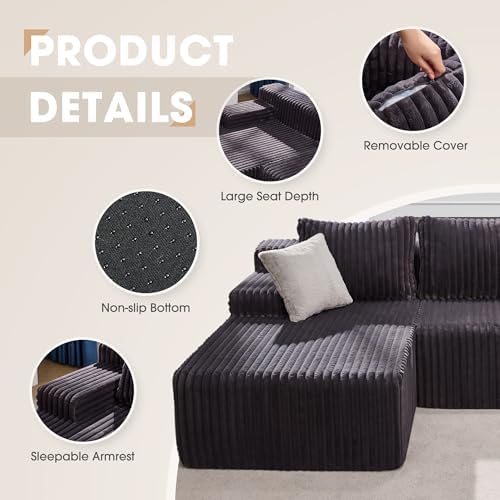 Hobestluk Boneless Couch Modular Sectional Sofa L-Shape Lounge Cloud Couch - Image 6