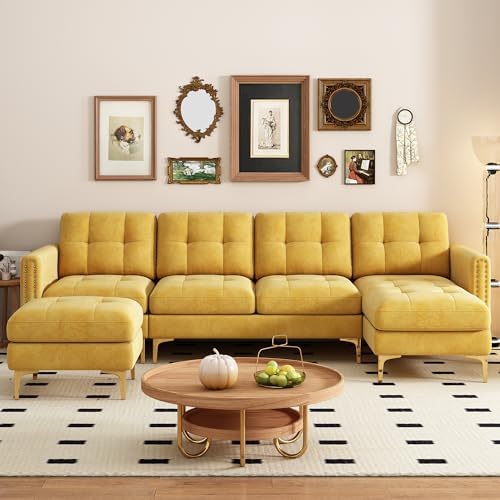 P PURLOVE Velvet Modern Large Sectional Sofa, U Shape Upholstered Couch - Image 3