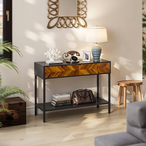 Bme Vivian Console Table with 2 Drawers, Acacia Wood, Rustic Golden Brown - Image 5