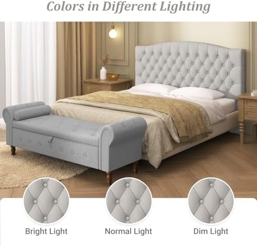 Furpopup Velvet Queen Size Headboard Only Upholstered Wall Mount Light Gray - Image 3