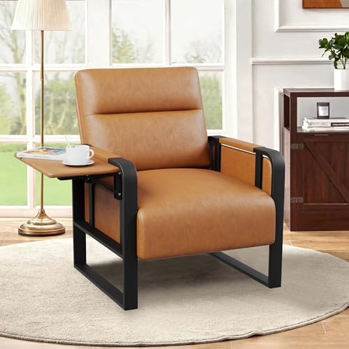 Brown Accent Chair PU Leather Upholstered Armchair by lightupyourlife