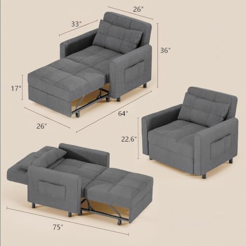 Gizoon 3-in-1 Convertible Sofa Bed Chair, Pullout Sleeper, Adjustable Back - Image 2