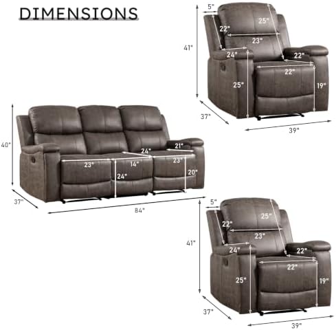 CANMOV Faux Leather Manual Reclining Sofa Furniture Set, 2 Manual Recliner - Image 2